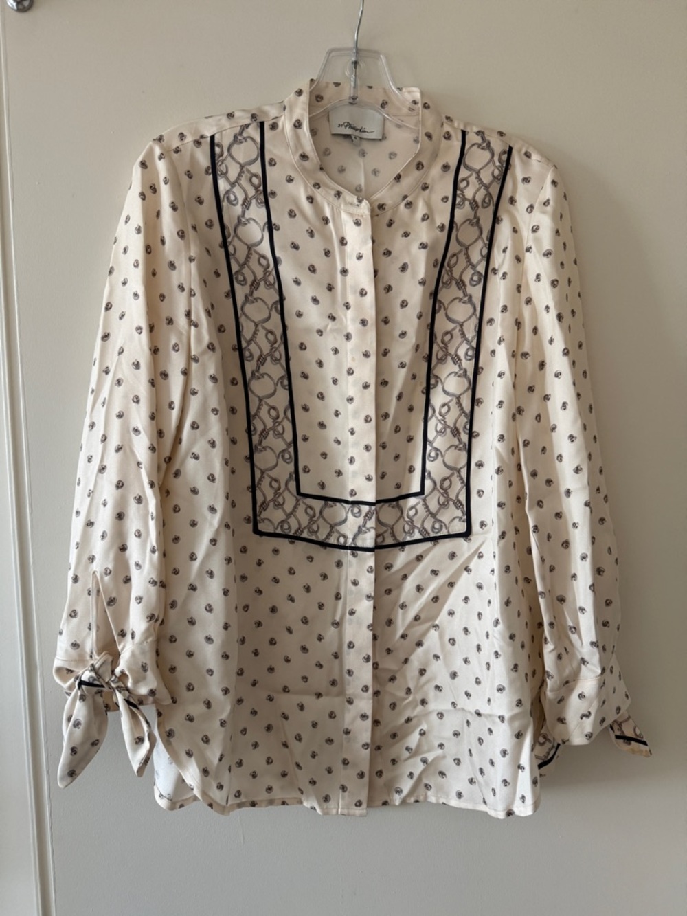 3.1 Phillip Lim Cream Blouse with Black Piping and Floral Motif